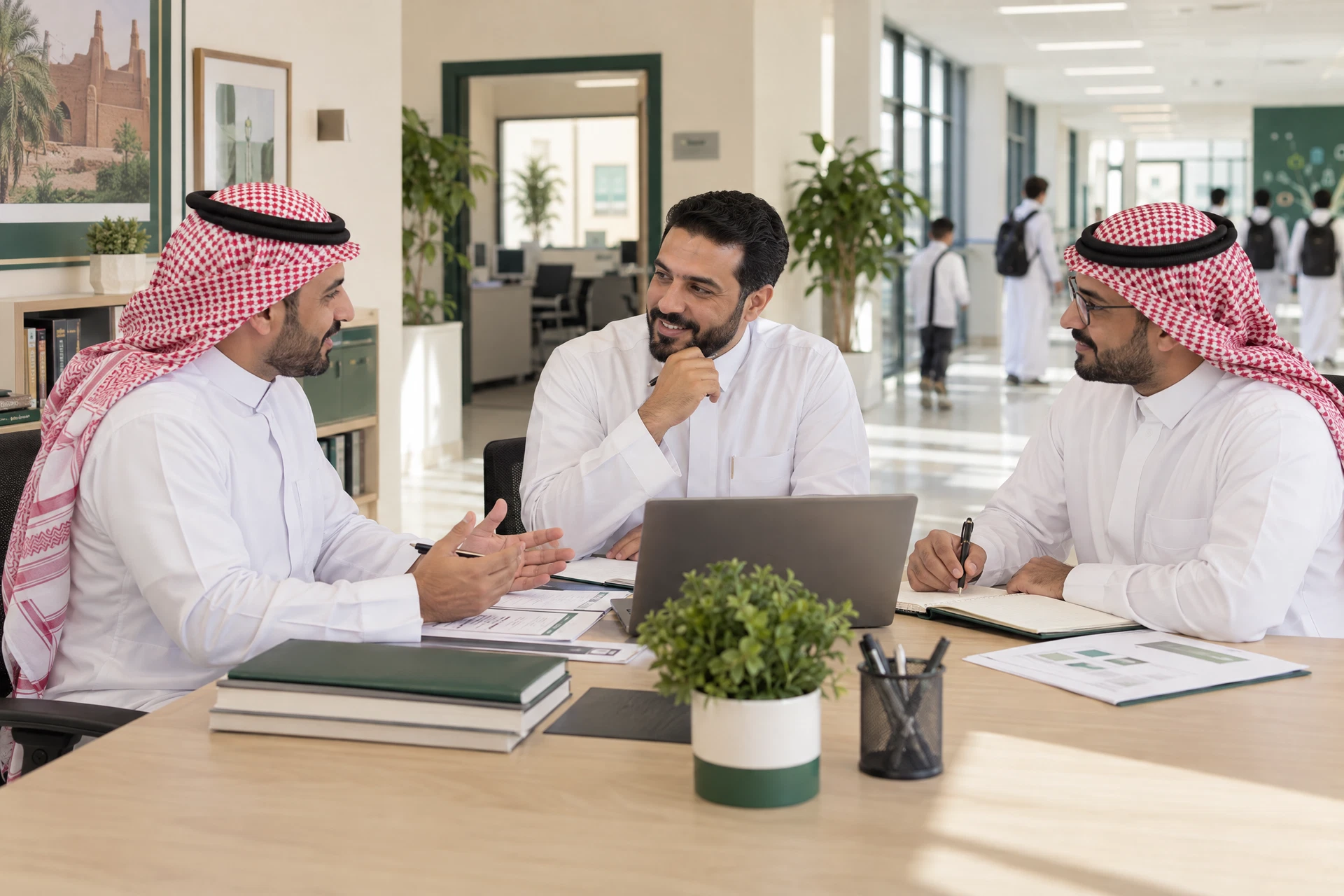 فريق إدارة مدرسة سعودية يناقش إجراءات دعم الدمج والتعلم